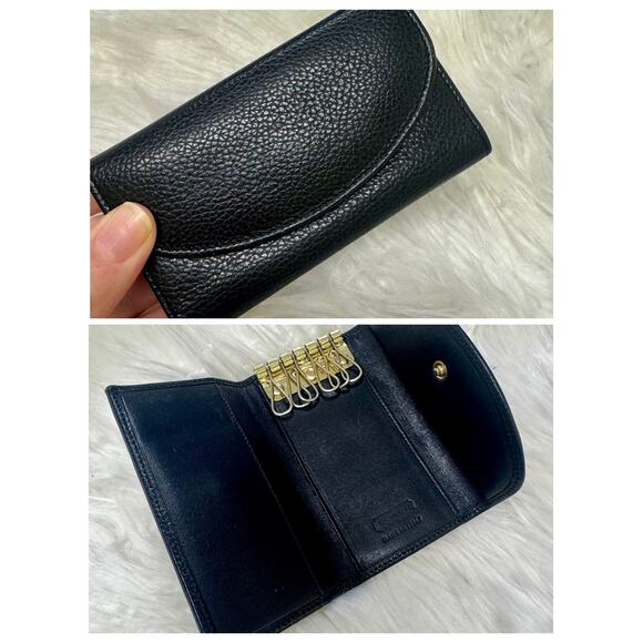 Coach VTG 1990s SLG Trifold Wallet Key Case Pebbled Black Leather Brass Fob - Picture 1 of 13